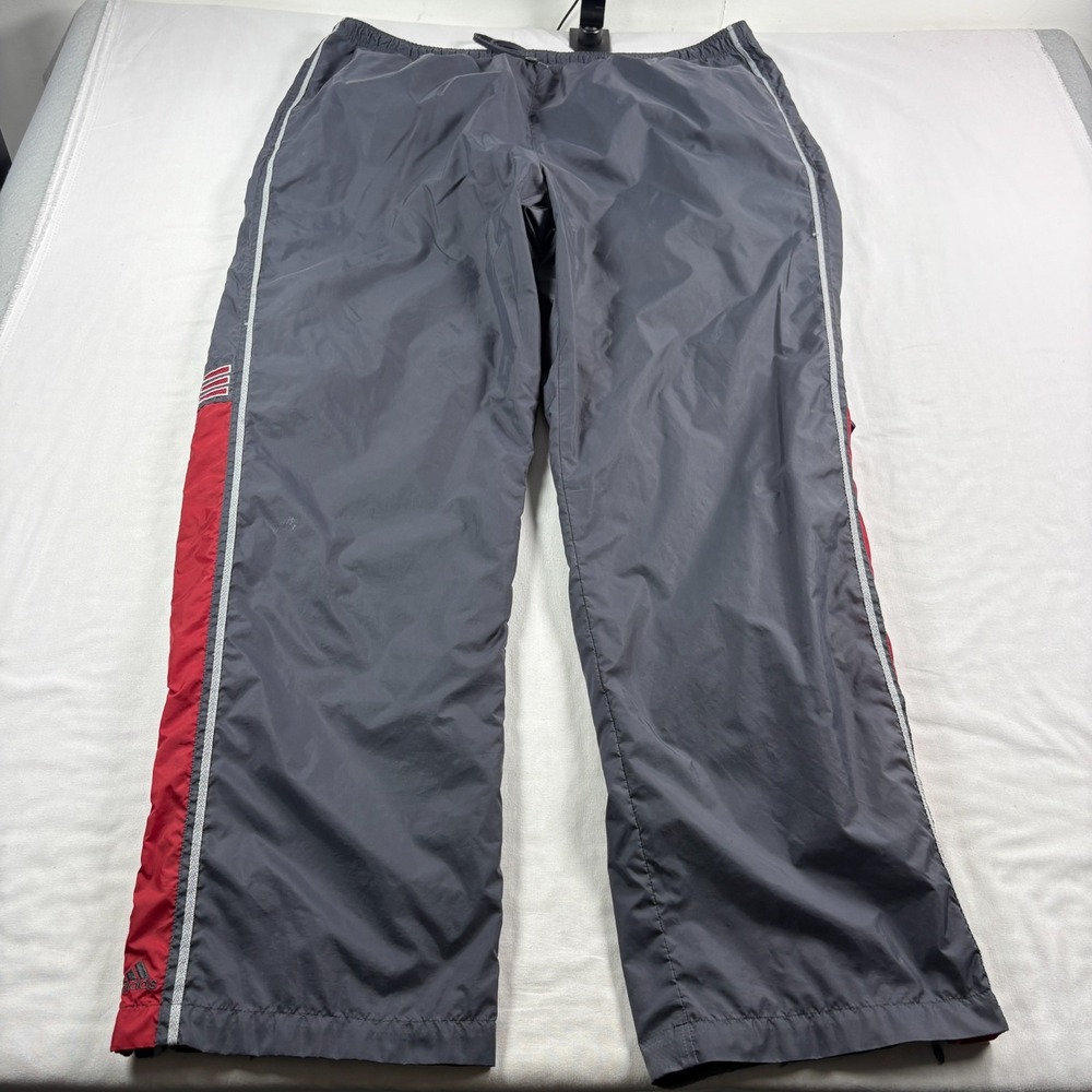 Vintage Y2K Adidas Track Pants Mens 2XL Gray Red Stretch Baggy Lined